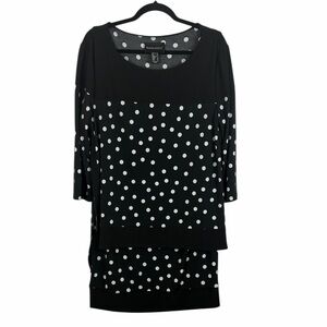 Frank Lyman Black White Polka Dot Layered Tunic Top Dress Size 14 Made in Canada